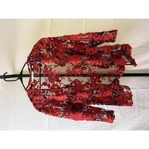 Red Floral Lace Sheer Open Front Cardigan Emma Street